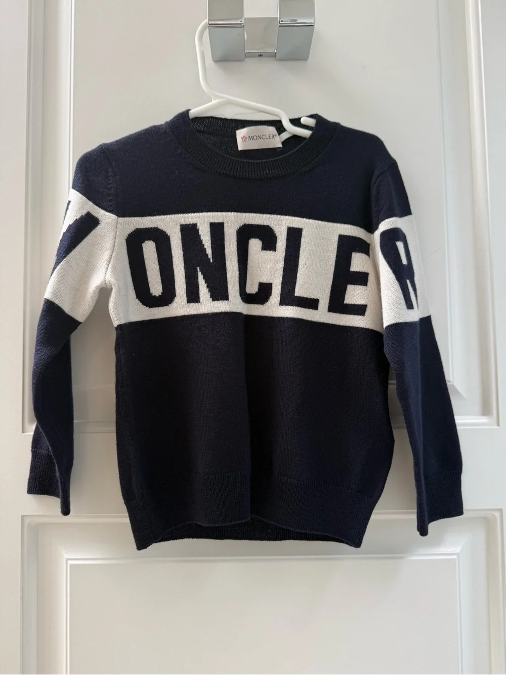 Moncler Navy and White Logo Knit Pullover